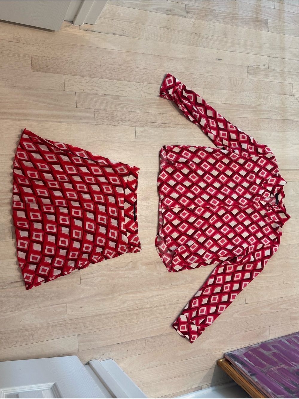 Zara red Geometric Print Two-Piece Set - Top and Skirt